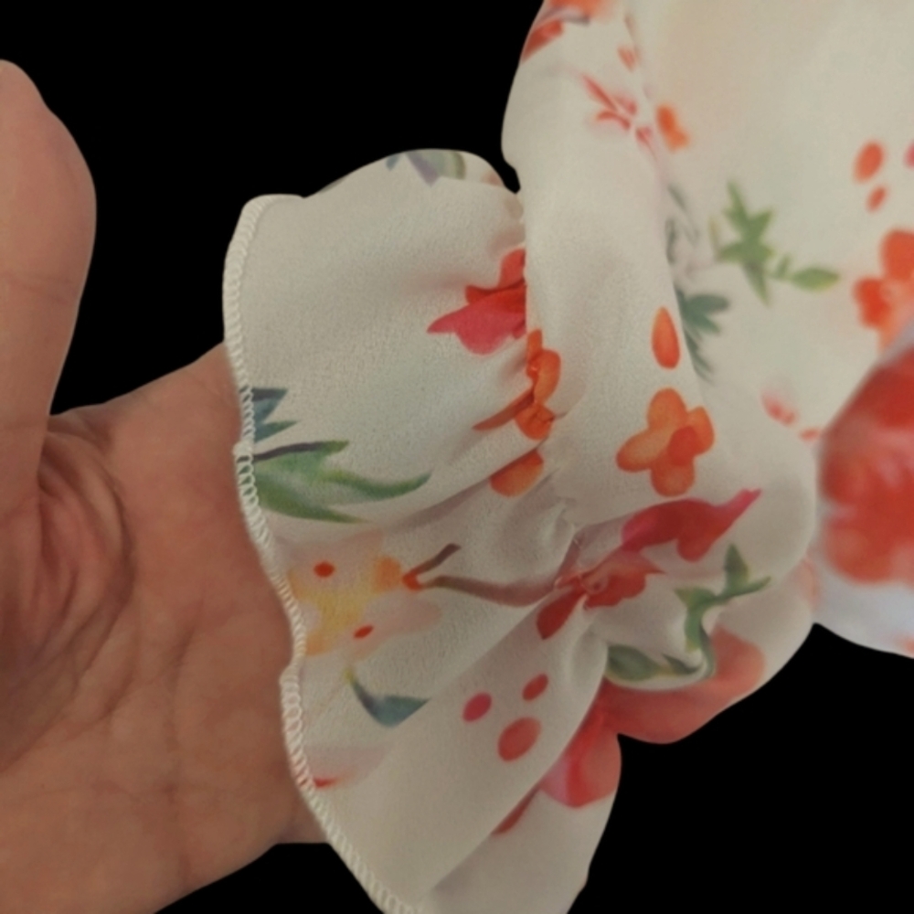 Floral Ruffle Women's Top - Orange and White XL - Picture 4 of 11